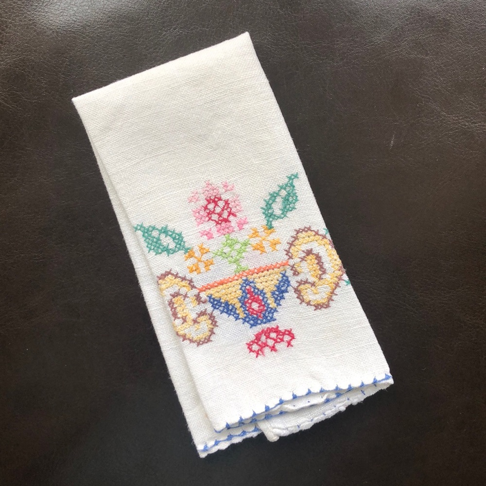 Vintage Cross Stitched Tea Towel